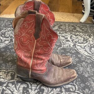 Ariat Brown Leather Western Heeled Cowboy Boots with Red Shaft